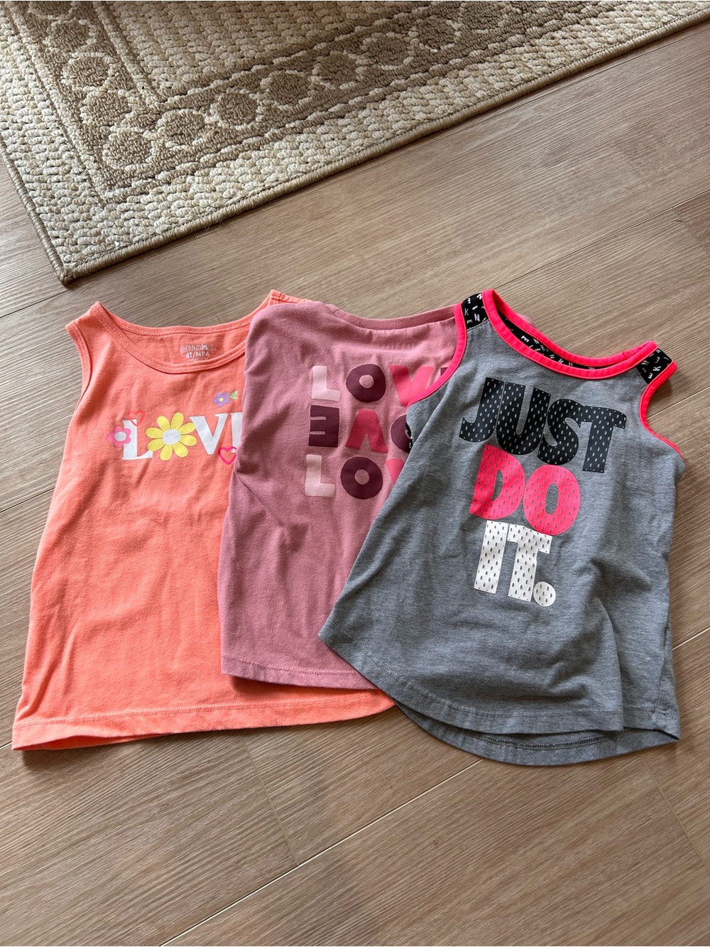 Girls Coral, Pink & Gray Graphic Tank Tops Set
